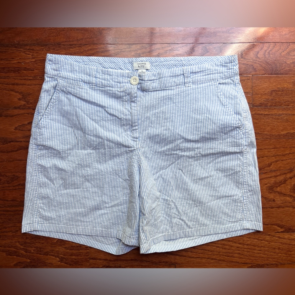 crown & ivy Light Blue and White Striped Women's Shorts